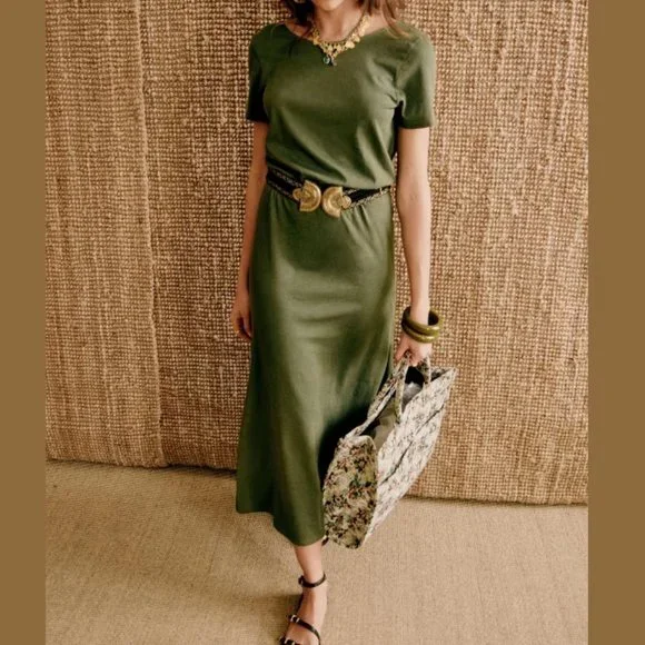Sezane | Dresses | Sezane Lucille Dress In Dark Khaki Sz L Nwt | Poshmark